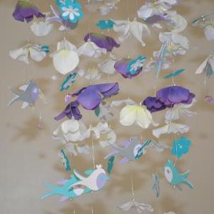 Whimsical Bird Nursery Mobile Lavender, Teal,..