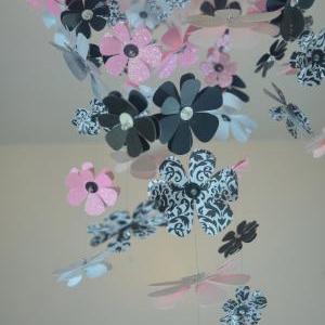 Damask Flower Nursery Mobile (pink White Black)..