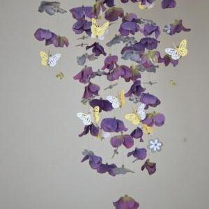 Butterfly Nursery Mobile Lavender, Yellow, Gray..