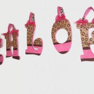 Glitter Cheetah Print Pink Decorative Wall Letters..