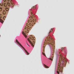 Glitter Cheetah Print Pink Decorative Wall Letters..