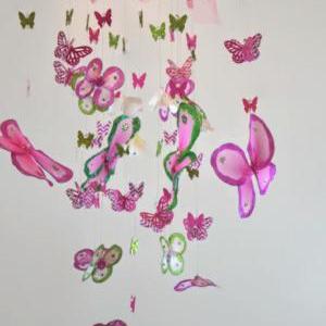 Butterfly Nursery Mobile Pink, Green And White..