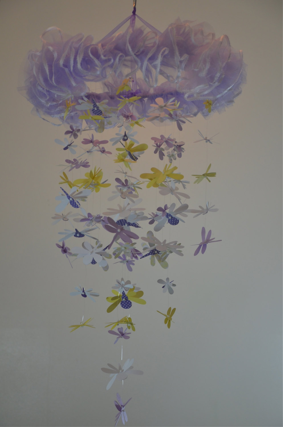 Dragonfly Tutu Nursery Mobile (lavender Yellow White Purple) Nursery Decor, Baby Shower Gift, Chandelier, Photo Prop Ready To Ship