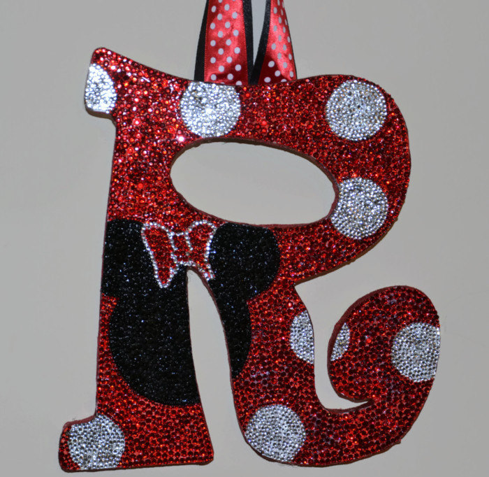 Rhinestone Minnie Mouse Inspired Decorative Wall Letters (wood), Nursery Decor, Baby Shower Gift