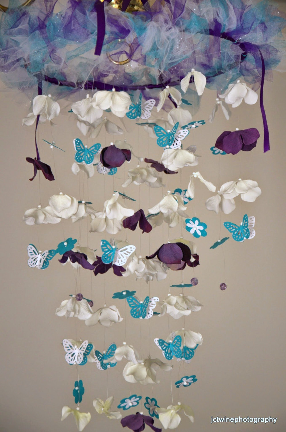 Butterfly Nursery Mobile Lavender, Teal, White,purple , Nursery Decor, Baby Shower Gift, Chandelier