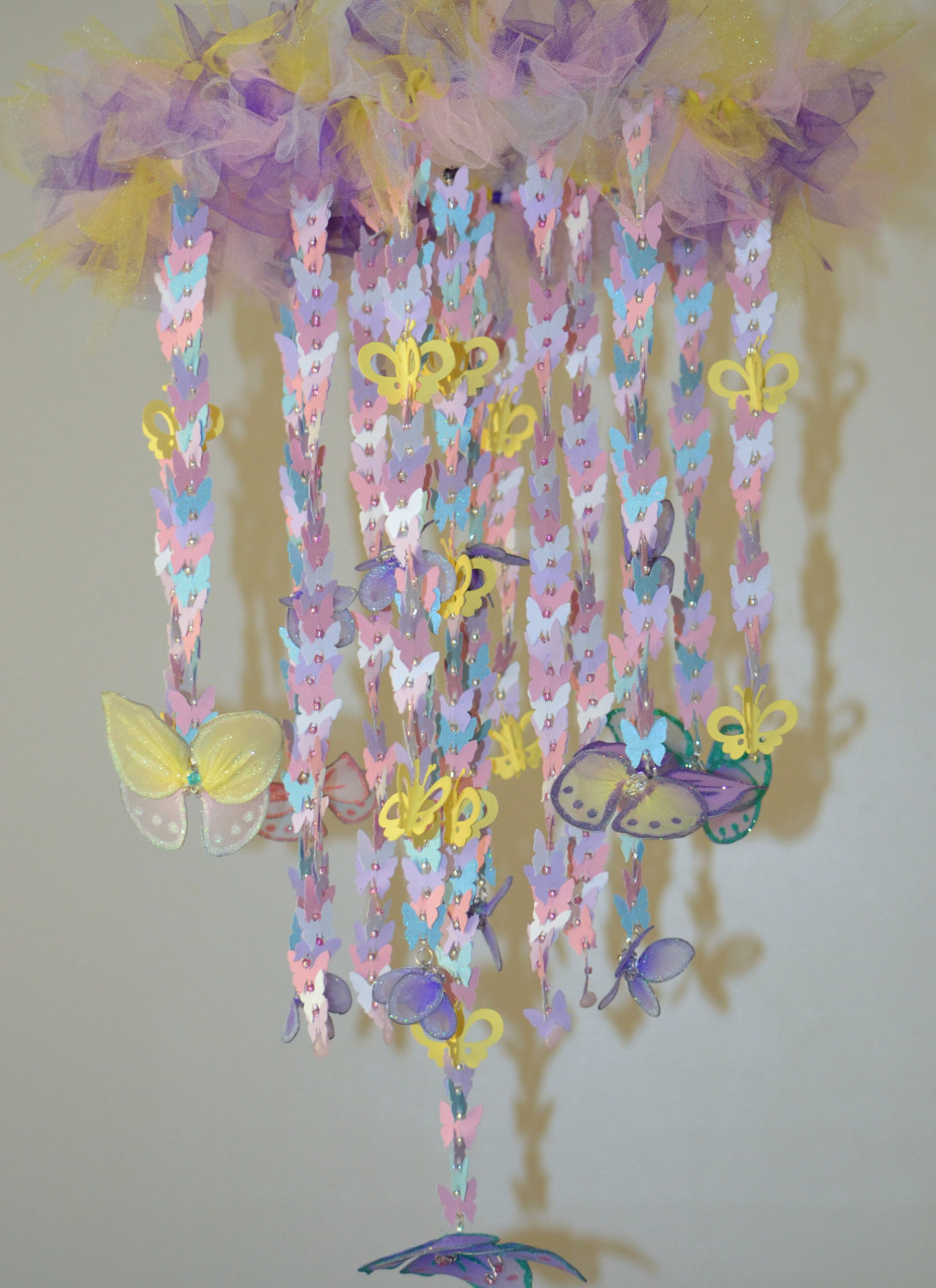 Butterfly Wonderland Crib Nursery Mobile (purple, Pink, Yellow, White,blue) Nursery Decor Baby Shower Gift Chandelier