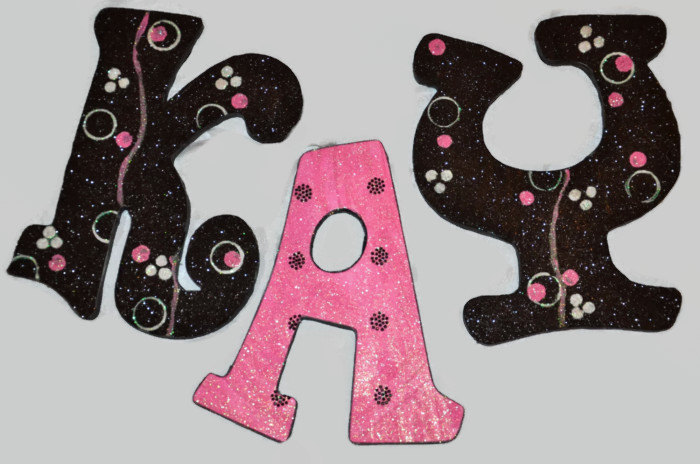 Glitter Pink Black Swirls And Cirlces Decorative Wall Letters (wood), Nursery Decor, Baby Shower Gift