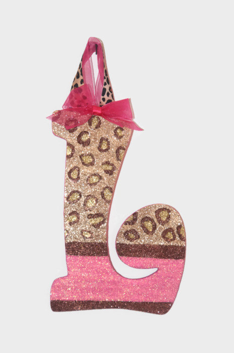 Glitter Cheetah Print Pink Decorative Wall Letters (wood), Nursery Decor, Baby Shower Gift