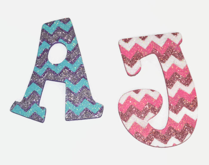 Glitter Chevron Print Decorative Wall Letters, Nursery Decor, Baby Shower Gift