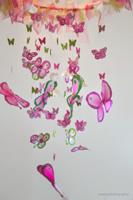 Butterfly Nursery Mobile Pink, Green And White Crib Mobile, Nursery Decor, Baby Shower Gift, Chandelier Ready To Ship