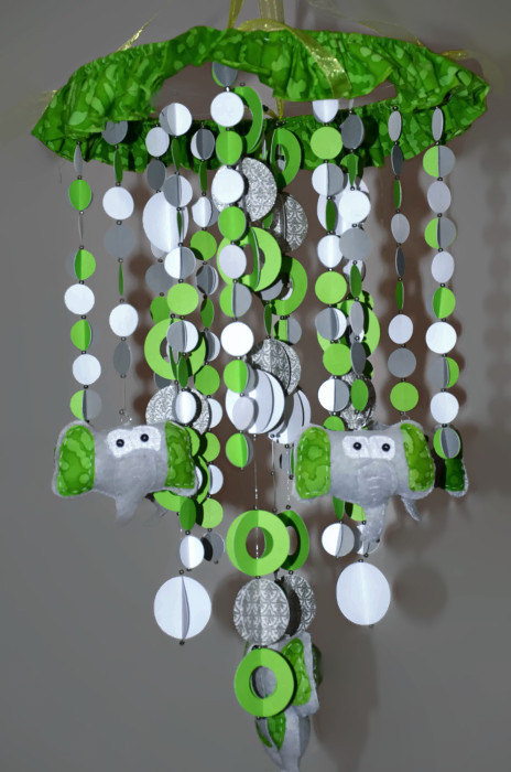 Modern Dancing Elephants Nursery Mobile (green/white/gray) Nursery Decor Baby Shower Gift