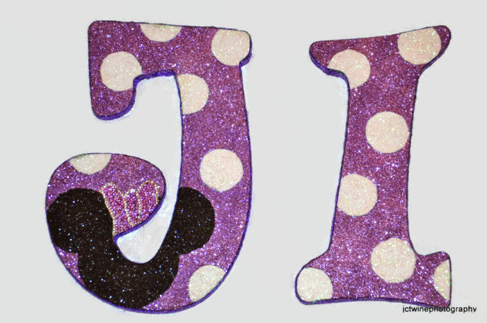 Glitter Purple/white Polka Dot Minnie Mouse Inspired Decorative Wall Letters (wood), Nursery Decor, Baby Shower Gift