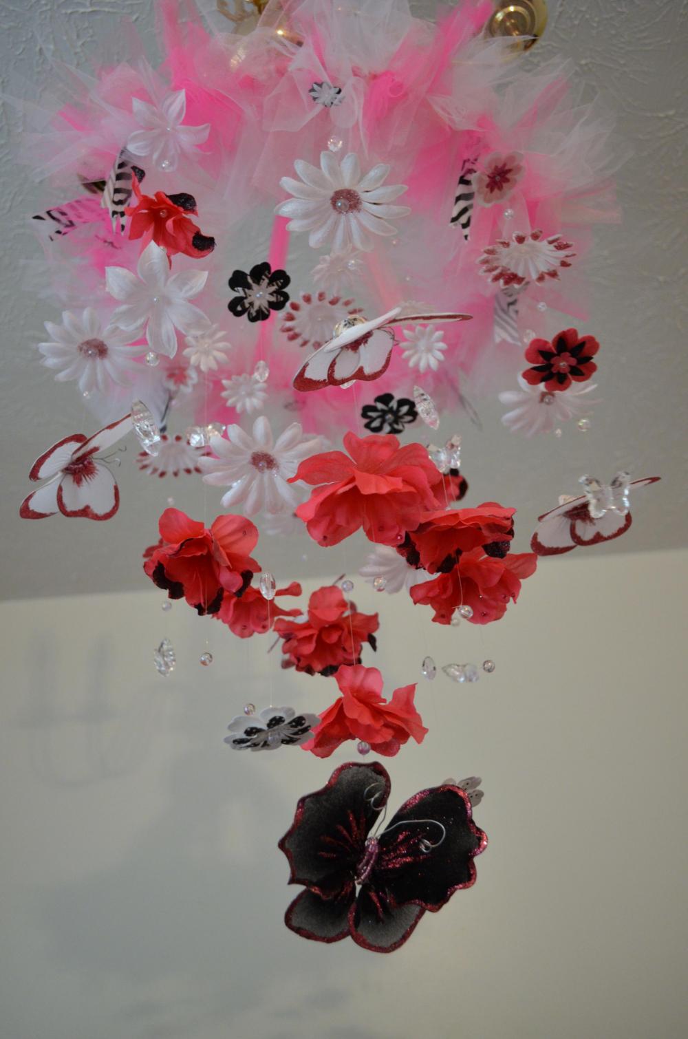 Pink/white/black Butterfly Mobile