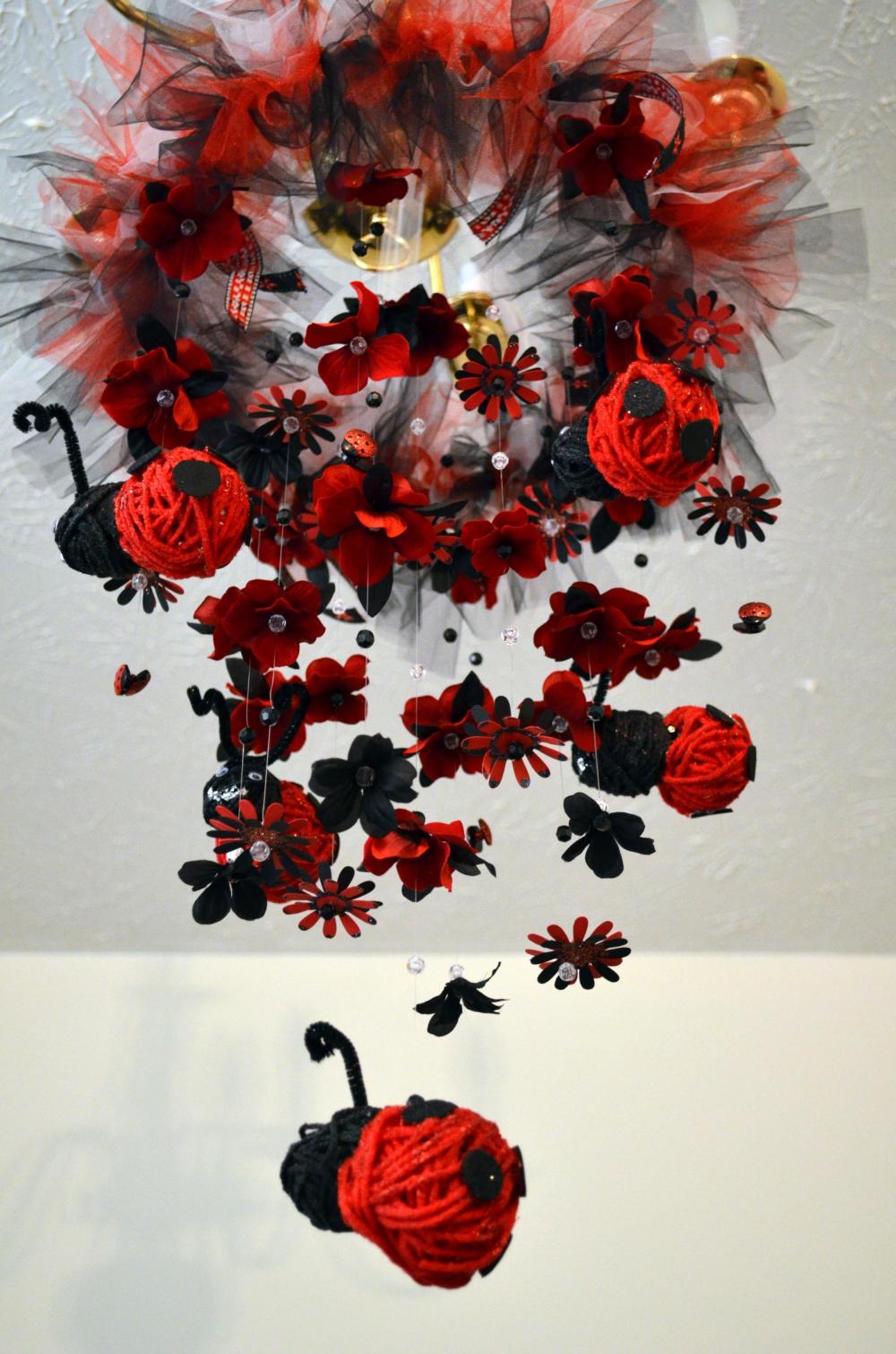 Floating Ladybug Nursery Mobile Black/red, Nursery Decor, Baby Shower Gift